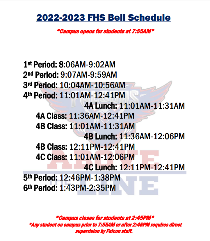 FHS Bell Schedules 2022-2023  Fivay High School