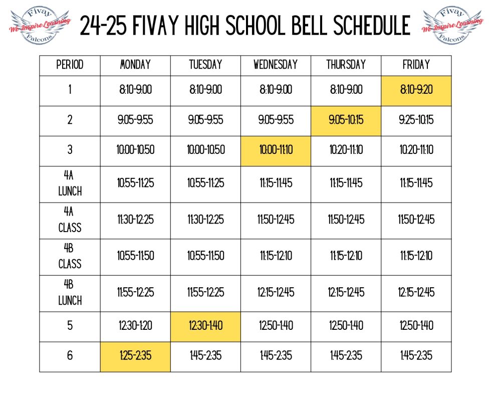 FHS Bell Schedule 2024 2025 Fivay High School