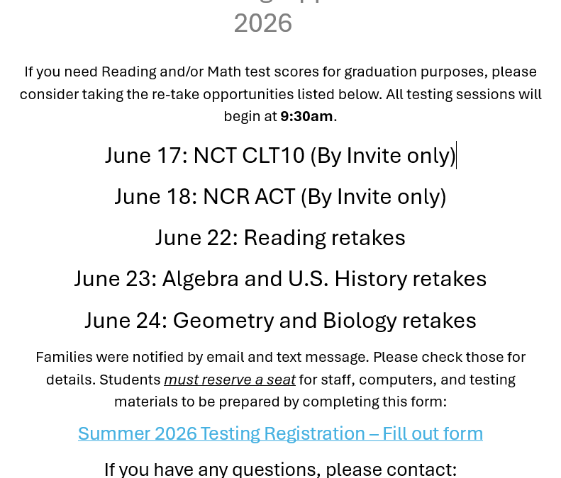 Summer 2026 TESTING